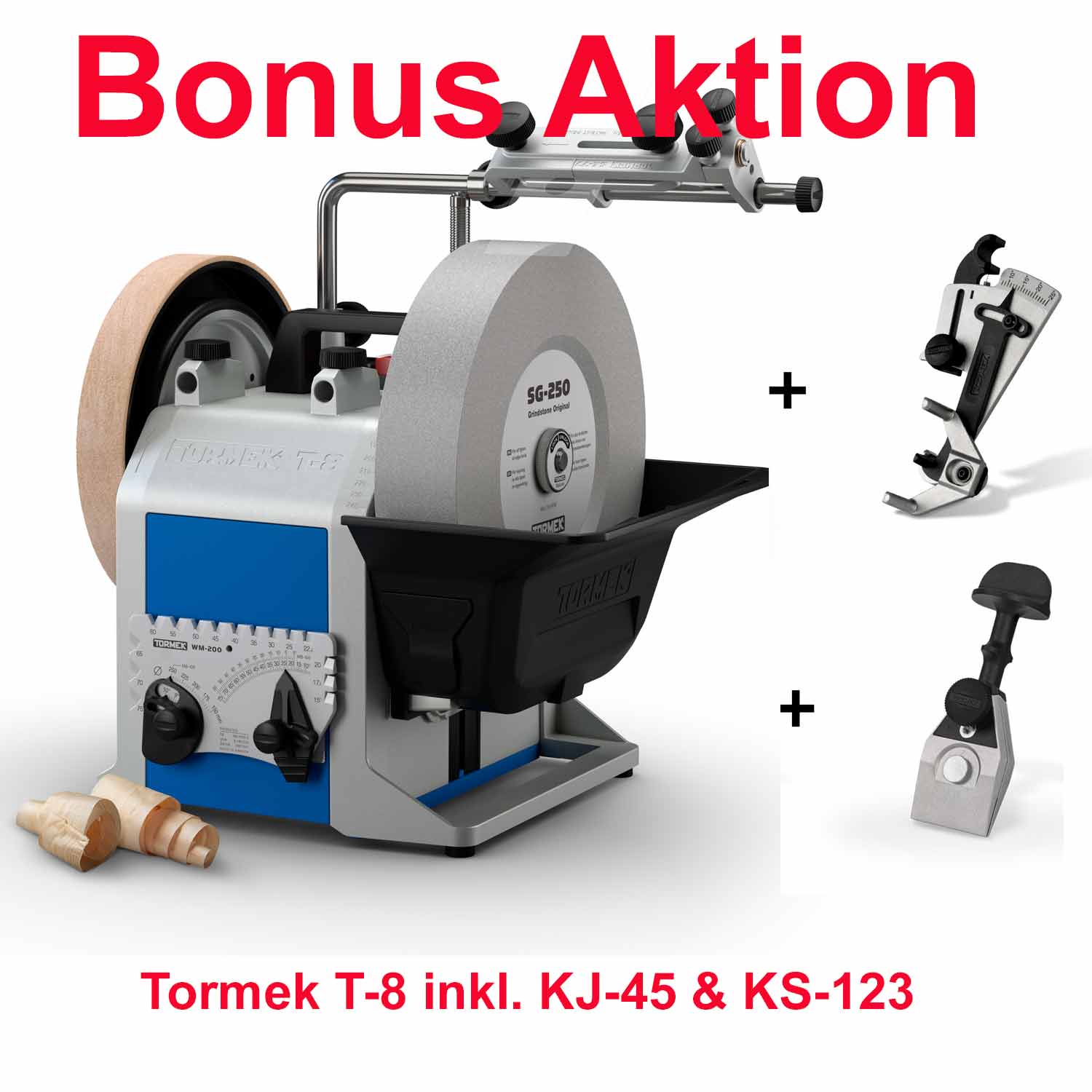 Tormek® T8 inkl. KJ-45 Vorrichtung & KS-123 Winkelmesser