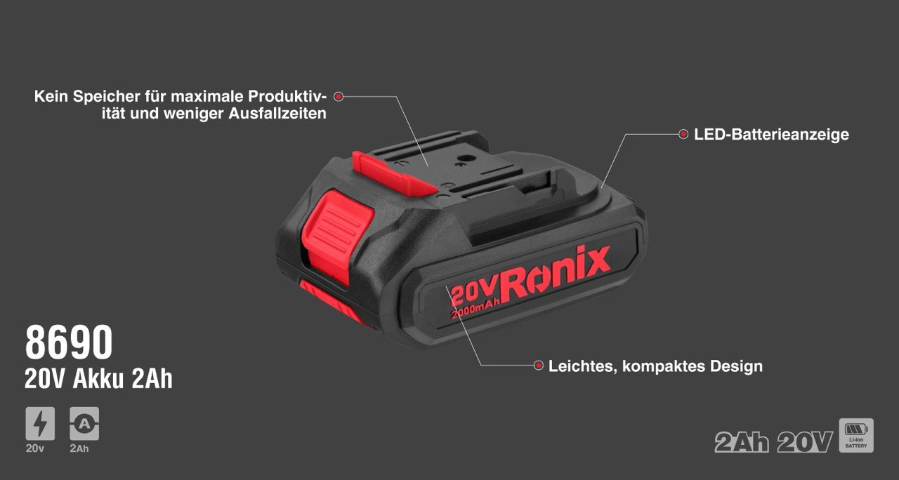 Ronix-Akku-20V-2Ah-89er-Serie-8991-9